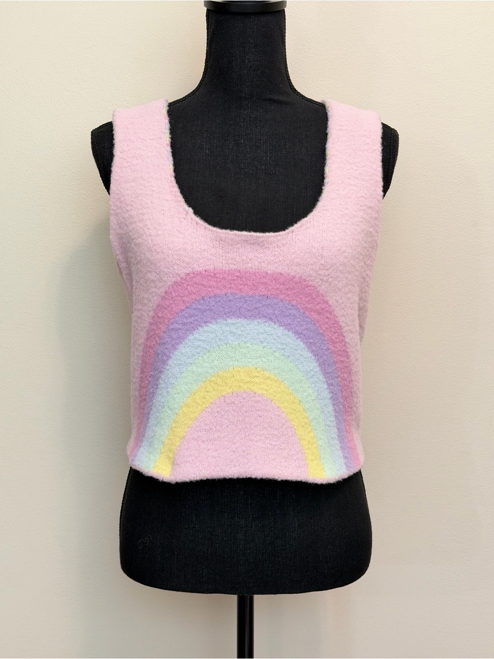 Sweet Society Pink Rainbow Fuzzy Tank Top Sweater Vest Women XL Barbie Fairycore